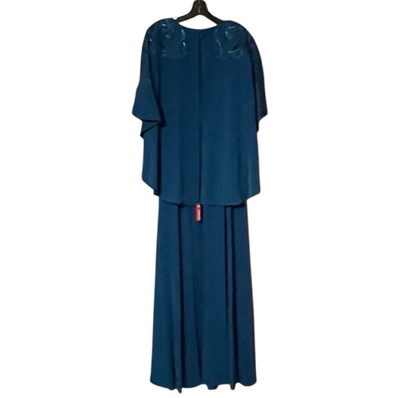 Sachin & Babi Size 4 NWT Moroccan Blue Crepe Embroidered Wren Cape Maxi Gown - Picture 7 of 11